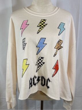 AC/DC Cream Crewneck with Multicolor Lightning Bolts
